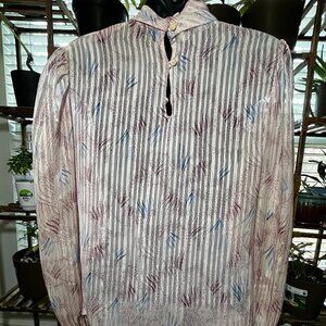 Vintage Helene St Marie Pink Sheer Pattern Long Sleeve Blouse Top